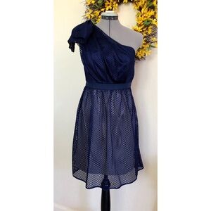 THREAD SOCIAL Navy Blue One Shoulder Mesh Dress
